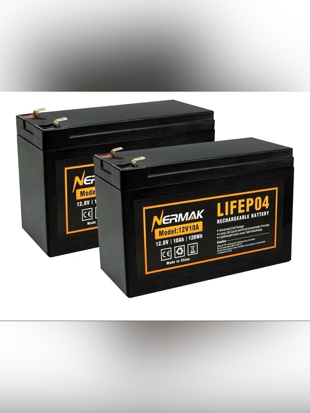 Nermak 2 Pack 12V 10Ah Lithium Ion LiFePO4 Deep Cycle Battery